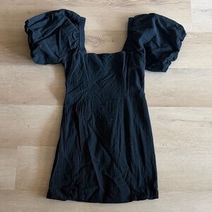 SNDYS Black Cotton Puff Sleeve Dress